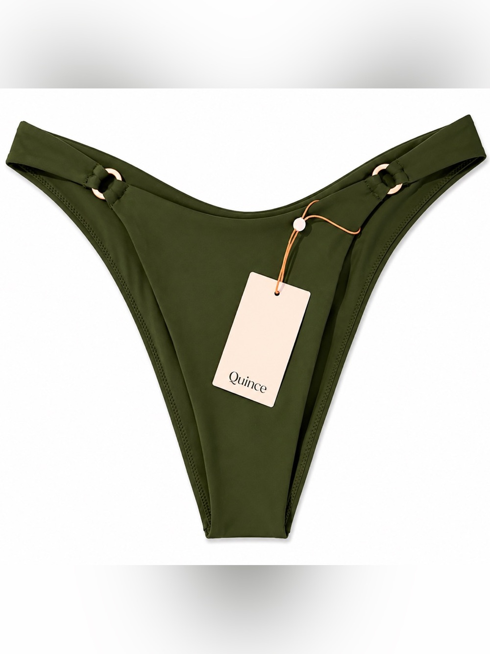 Quince Gold Ring High Leg Bikini Bottom Palm Green Size M NWT